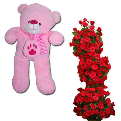 "Pink Teddy - BST- 9808, Flower Arrangement - Click here to View more details about this Product